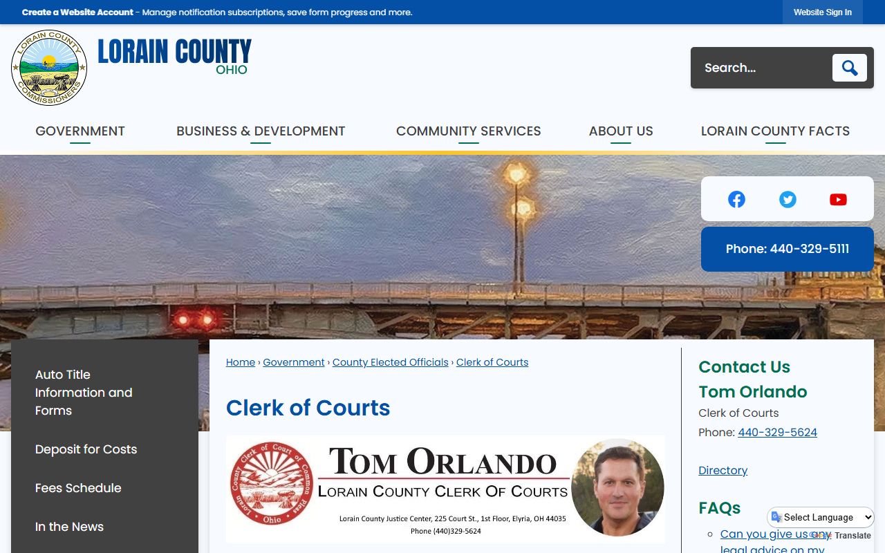 Lorain County Court Records Clerk of Courts portal landing page