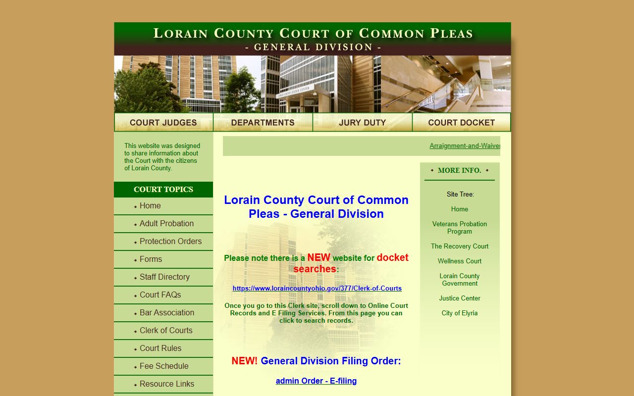 Lorain County Court of Common Pleas General Division homepage for court records