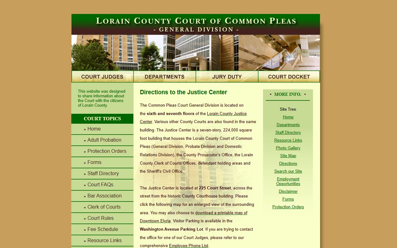 Lorain County Justice Center directions for court records