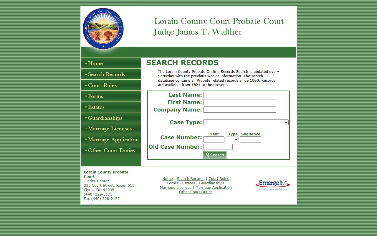 Lorain County Probate Court online records search for court records