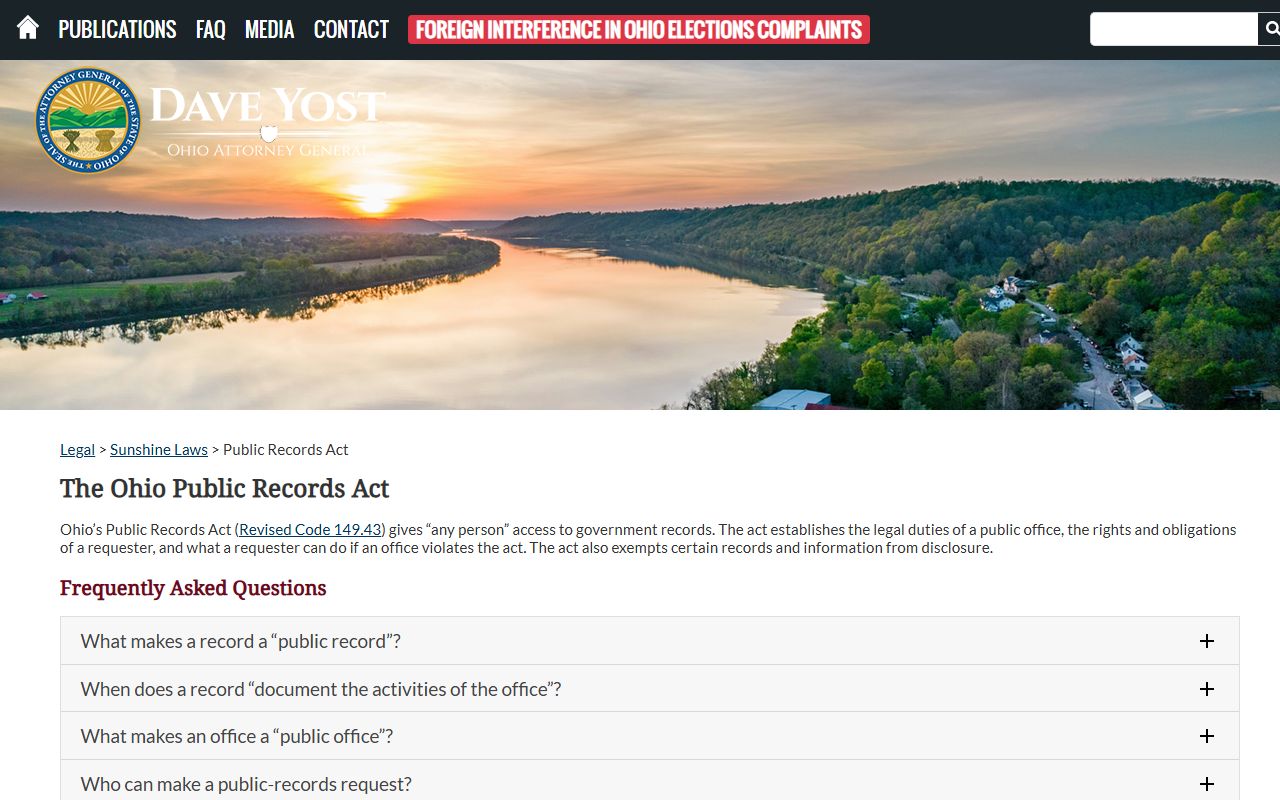 Ohio public records law overview for Lorain County public records requests