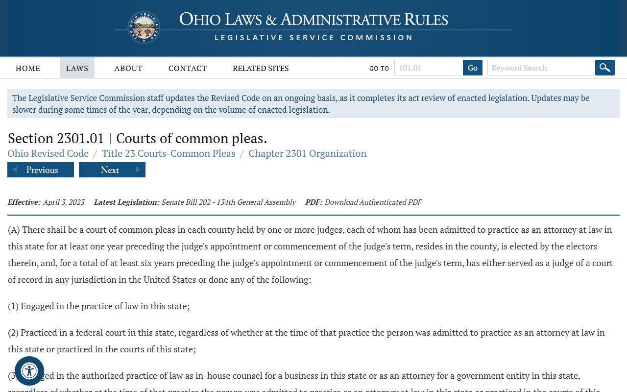 Ohio Revised Code section 2301.01 establishing the Lorain County Court of Common Pleas court records