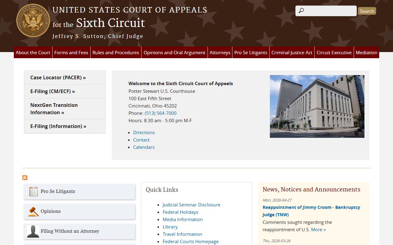 Lorain County federal court records at the Sixth Circuit Court of Appeals