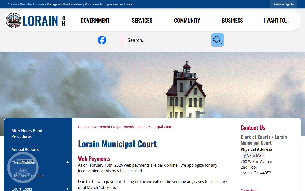 Lorain County Lorain Municipal Court page linking court dockets and records