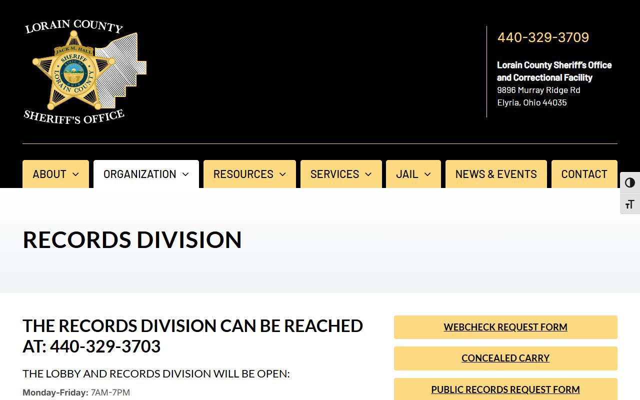 Lorain County Sheriff Records Division page for warrant records verification